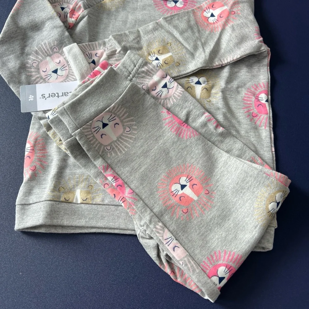 Carter's Toddler Girls 2-Piece Lion‎ Gray Sweatshirt & Jogger Pants Set Size 4T